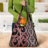 Maori Taniko Patterns Grocery Bag Brown Patiki Motifs Mix Whakairo Ngaru LT7 - Polynesian Pride