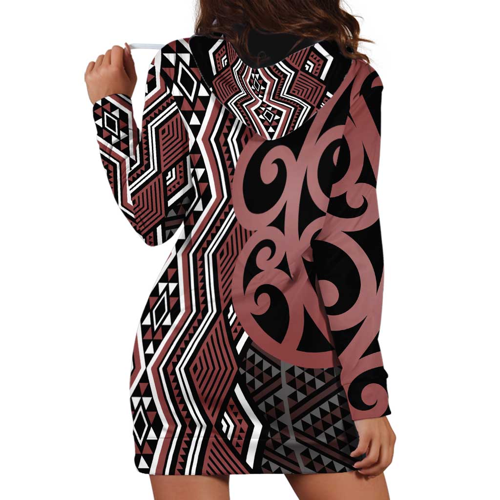 Maori Taniko Patterns Hoodie Dress Brown Patiki Motifs Mix Whakairo Ngaru LT7 - Polynesian Pride