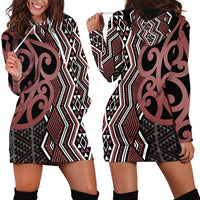 Maori Taniko Patterns Hoodie Dress Brown Patiki Motifs Mix Whakairo Ngaru LT7 - Polynesian Pride