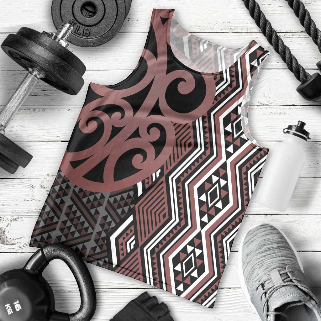 Maori Taniko Patterns Men Tank Top Brown Patiki Motifs Mix Whakairo Ngaru