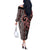 Maori Taniko Patterns Off The Shoulder Long Sleeve Dress Brown Patiki Motifs Mix Whakairo Ngaru