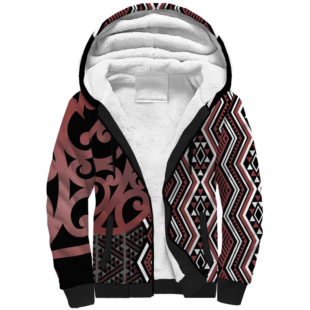 Maori Taniko Patterns Sherpa Hoodie Brown Patiki Motifs Mix Whakairo Ngaru LT7 Unisex Brown - Polynesian Pride