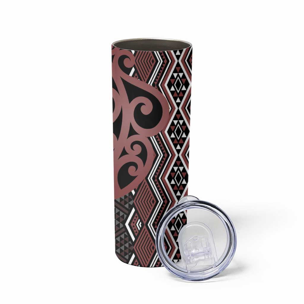 Maori Taniko Patterns Skinny Tumbler Brown Patiki Motifs Mix Whakairo Ngaru LT7 - Polynesian Pride