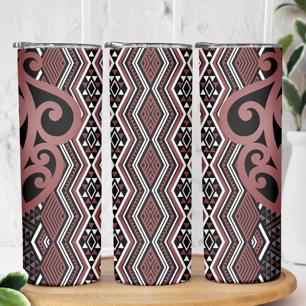 Maori Taniko Patterns Skinny Tumbler Brown Patiki Motifs Mix Whakairo Ngaru LT7 - Polynesian Pride