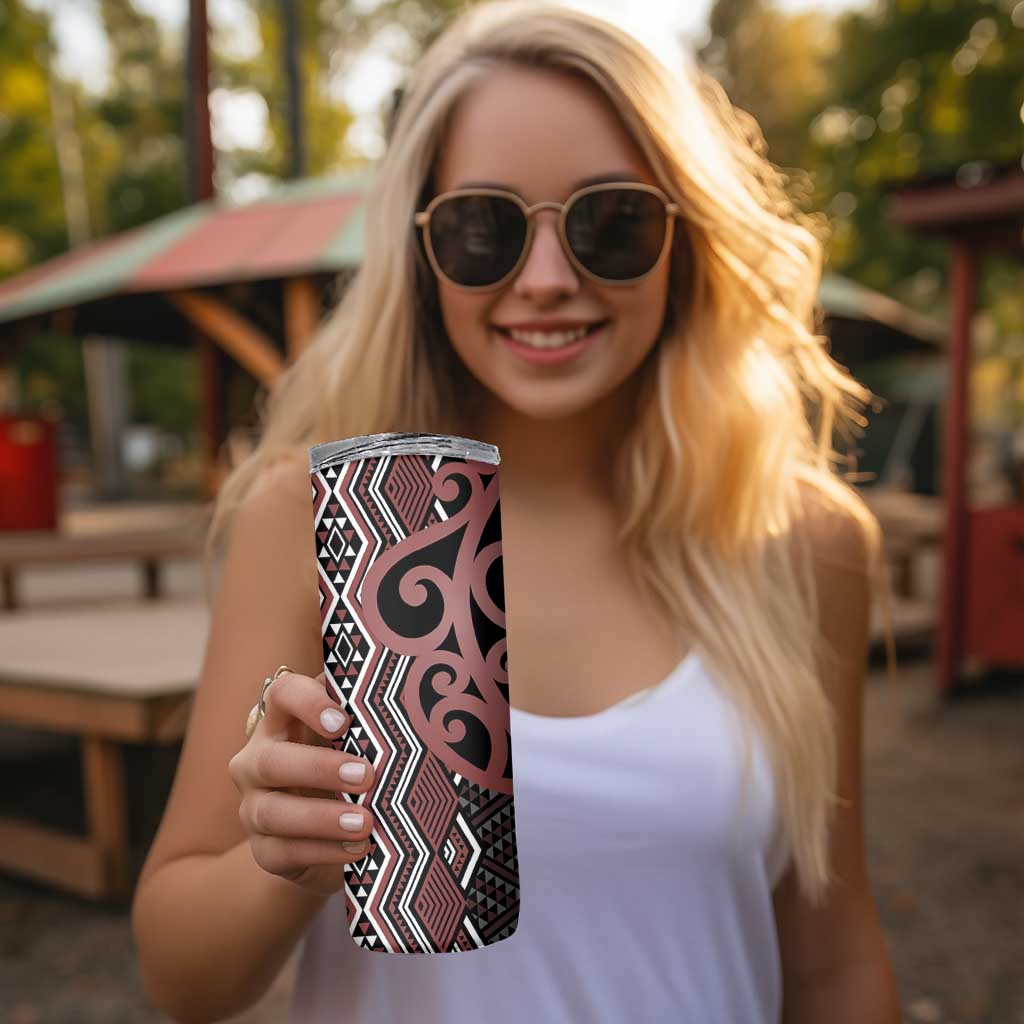 Maori Taniko Patterns Skinny Tumbler Brown Patiki Motifs Mix Whakairo Ngaru LT7 - Polynesian Pride