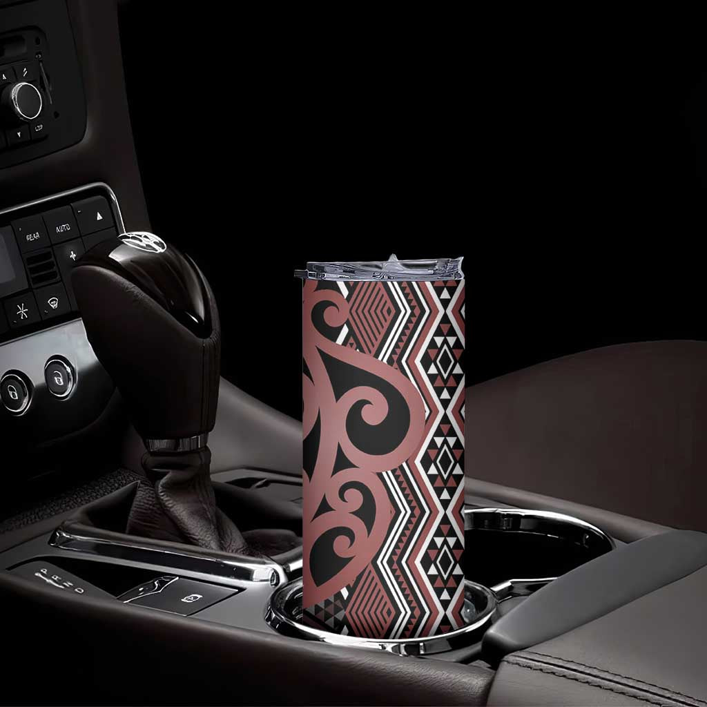 Maori Taniko Patterns Skinny Tumbler Brown Patiki Motifs Mix Whakairo Ngaru LT7 - Polynesian Pride