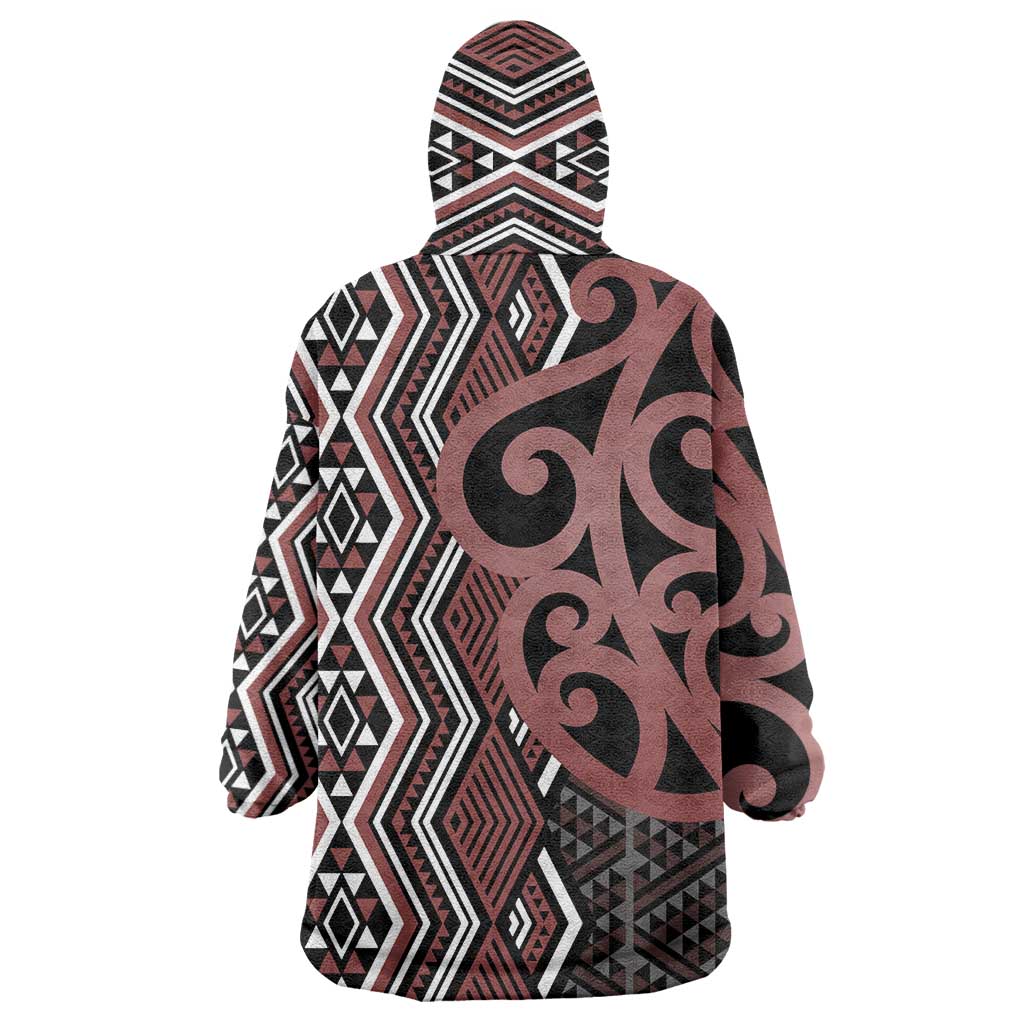 Maori Taniko Patterns Wearable Blanket Hoodie Brown Patiki Motifs Mix Whakairo Ngaru LT7 - Polynesian Pride