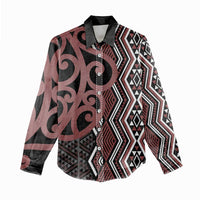 Maori Taniko Patterns Women Casual Shirt Brown Patiki Motifs Mix Whakairo Ngaru LT7 - Polynesian Pride
