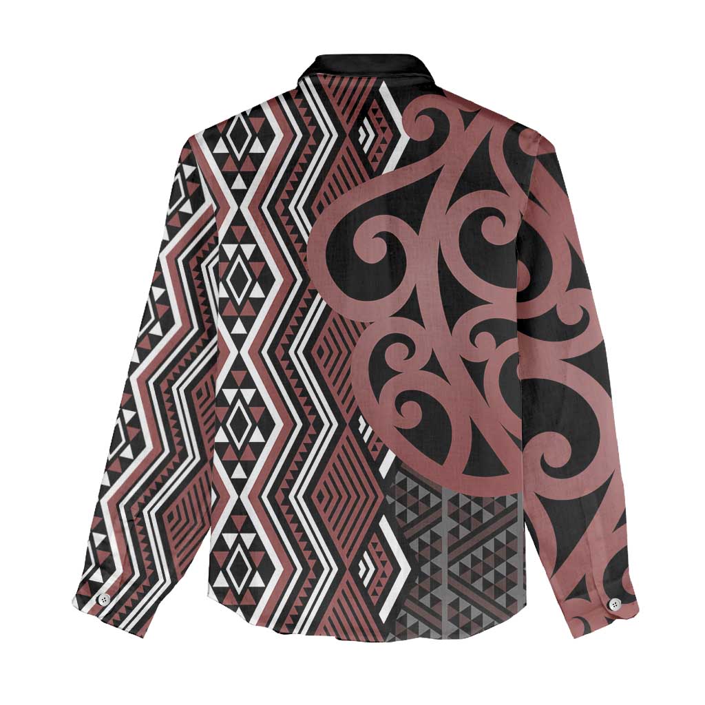 Maori Taniko Patterns Women Casual Shirt Brown Patiki Motifs Mix Whakairo Ngaru LT7 - Polynesian Pride