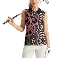 Maori Taniko Patterns Women Sleeveless Polo Shirt Brown Patiki Motifs Mix Whakairo Ngaru LT7 - Polynesian Pride