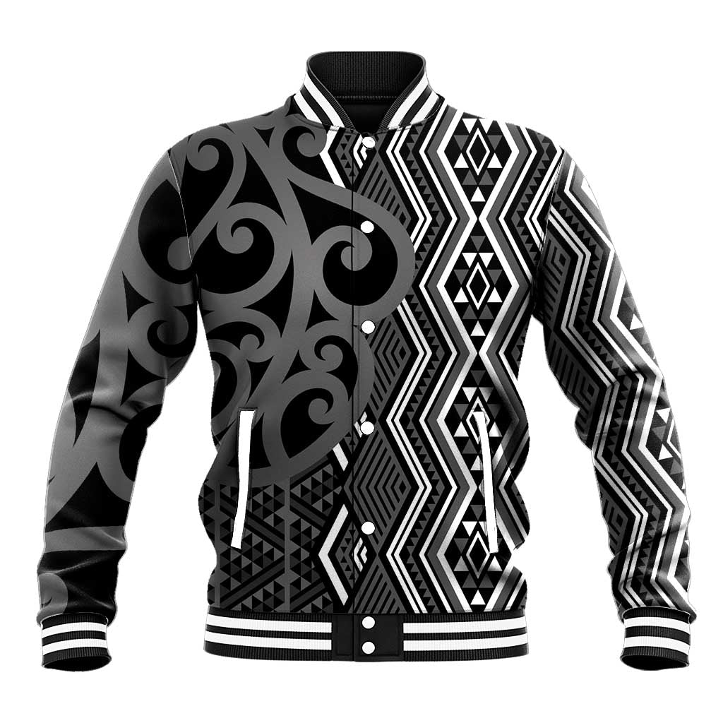 Maori Taniko Patterns Baseball Jacket Black Patiki Motifs Mix Whakairo Ngaru
