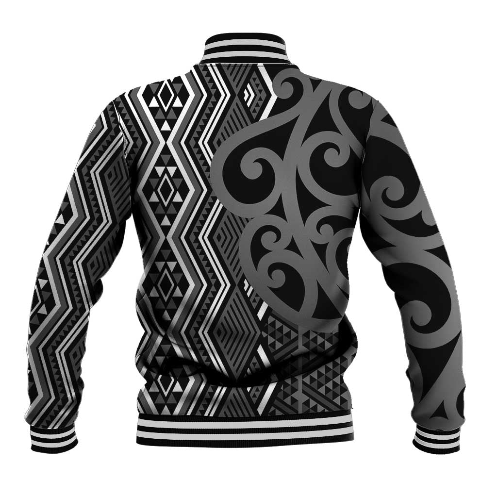 Maori Taniko Patterns Baseball Jacket Black Patiki Motifs Mix Whakairo Ngaru