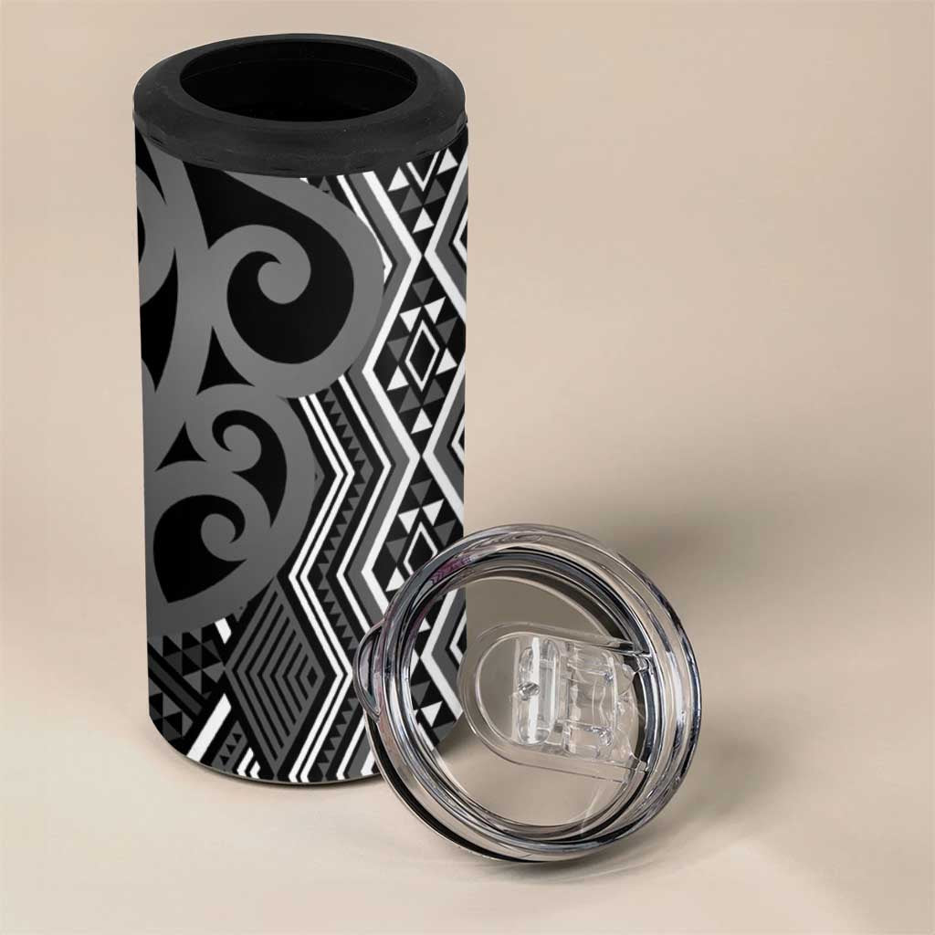 Maori Taniko Patterns 4 in 1 Can Cooler Tumbler Black Patiki Motifs Mix Whakairo Ngaru LT7 - Polynesian Pride