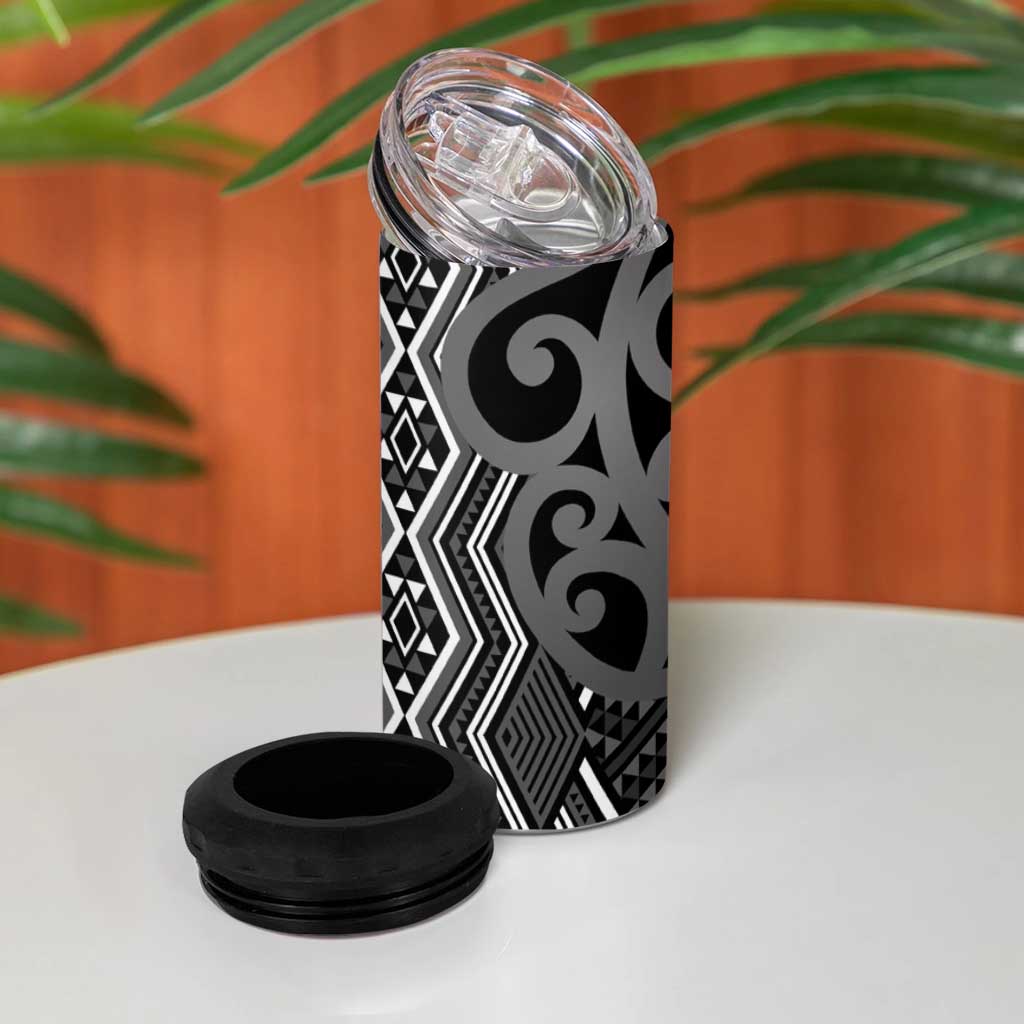 Maori Taniko Patterns 4 in 1 Can Cooler Tumbler Black Patiki Motifs Mix Whakairo Ngaru LT7 - Polynesian Pride