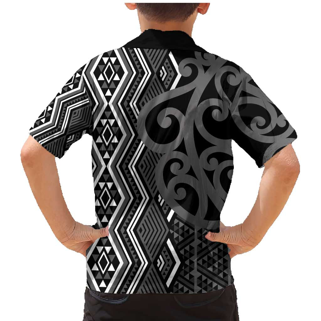 Maori Taniko Patterns Family Matching Mermaid Dress and Hawaiian Shirt Black Patiki Motifs Mix Whakairo Ngaru LT7 - Polynesian Pride