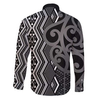 Maori Taniko Patterns Family Matching Off Shoulder Maxi Dress and Hawaiian Shirt Black Patiki Motifs Mix Whakairo Ngaru LT7 - Polynesian Pride
