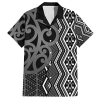 Maori Taniko Patterns Family Matching Off Shoulder Short Dress and Hawaiian Shirt Black Patiki Motifs Mix Whakairo Ngaru LT7 Dad's Shirt - Short Sleeve Black - Polynesian Pride
