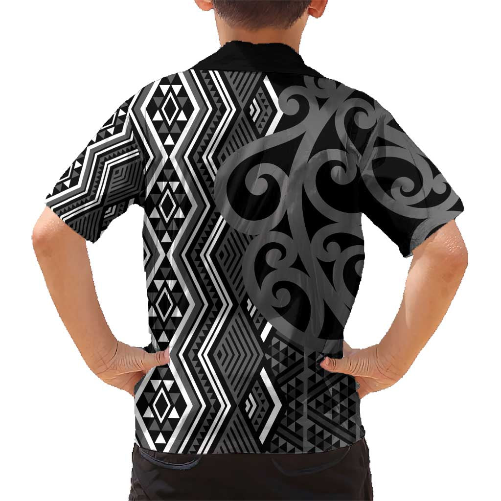 Maori Taniko Patterns Family Matching Short Sleeve Bodycon Dress and Hawaiian Shirt Black Patiki Motifs Mix Whakairo Ngaru LT7 - Polynesian Pride