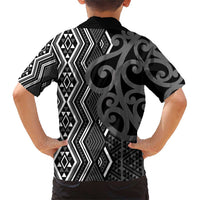 Maori Taniko Patterns Family Matching Short Sleeve Bodycon Dress and Hawaiian Shirt Black Patiki Motifs Mix Whakairo Ngaru LT7 - Polynesian Pride