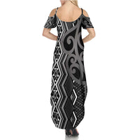 Maori Taniko Patterns Family Matching Summer Maxi Dress and Hawaiian Shirt Black Patiki Motifs Mix Whakairo Ngaru LT7 - Polynesian Pride