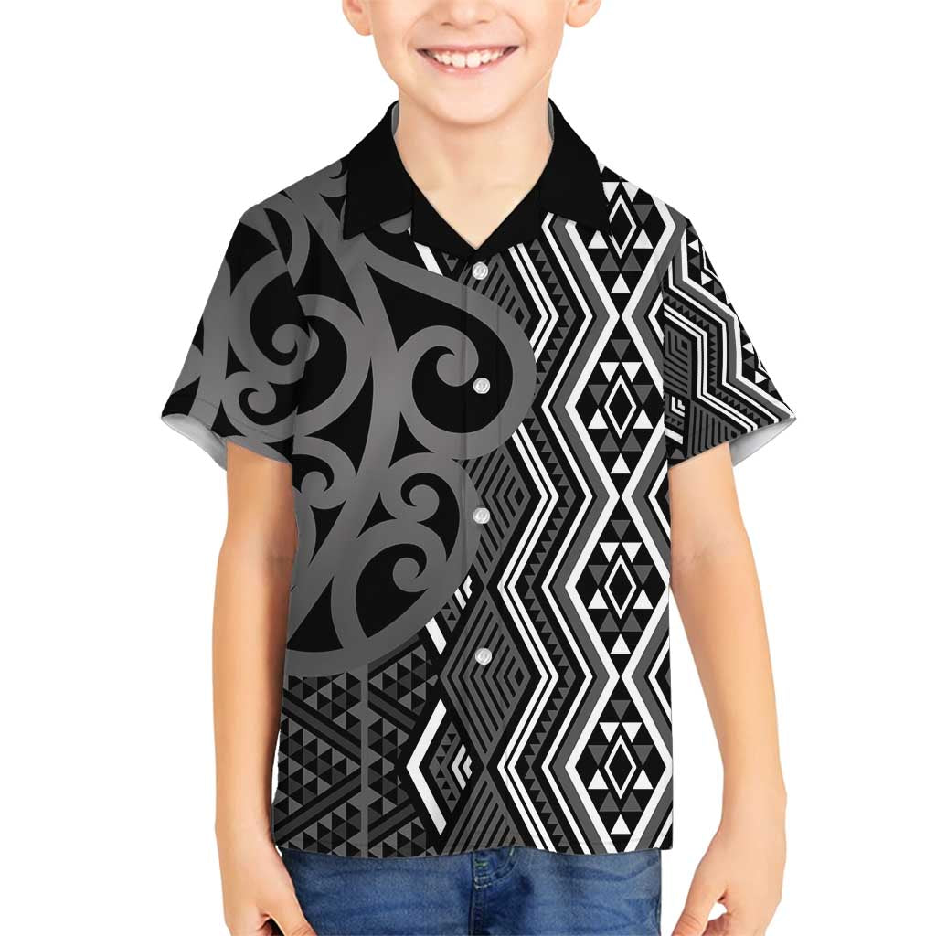 Maori Taniko Patterns Family Matching Tank Maxi Dress and Hawaiian Shirt Black Patiki Motifs Mix Whakairo Ngaru LT7 Son's Shirt Black - Polynesian Pride
