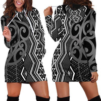 Maori Taniko Patterns Hoodie Dress Black Patiki Motifs Mix Whakairo Ngaru LT7 - Polynesian Pride