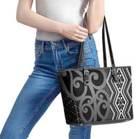 Maori Taniko Patterns Leather Tote Bag Black Patiki Motifs Mix Whakairo Ngaru
