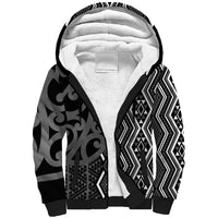 Maori Taniko Patterns Sherpa Hoodie Black Patiki Motifs Mix Whakairo Ngaru LT7 Unisex Black - Polynesian Pride