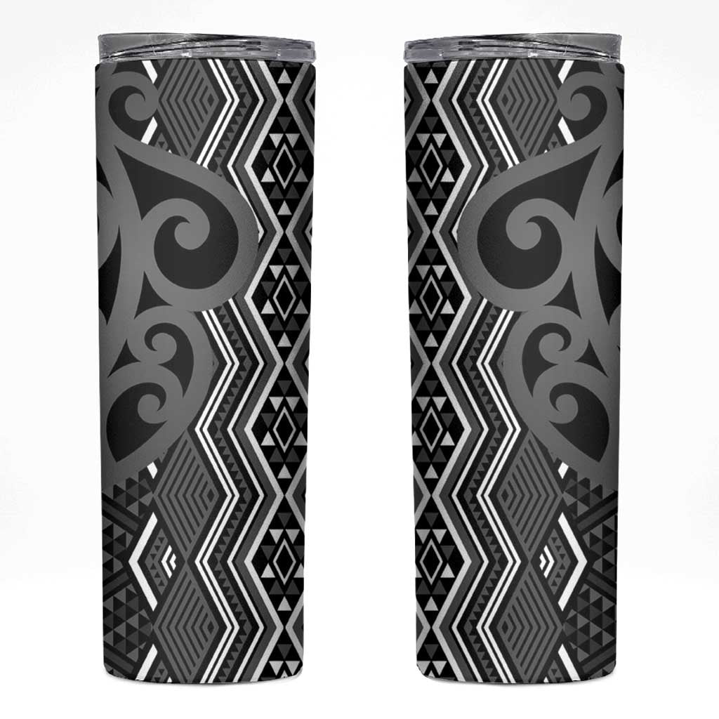 Maori Taniko Patterns Skinny Tumbler Black Patiki Motifs Mix Whakairo Ngaru LT7 Black - Polynesian Pride