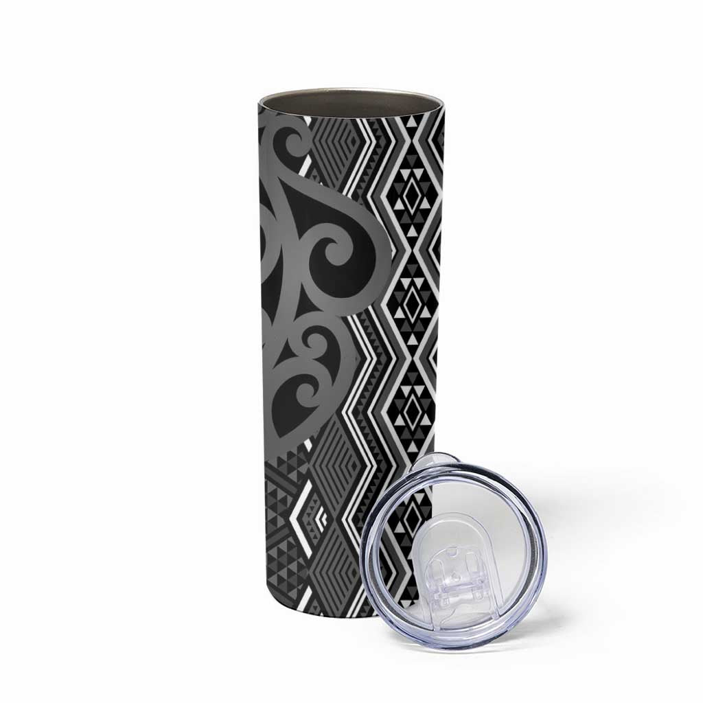 Maori Taniko Patterns Skinny Tumbler Black Patiki Motifs Mix Whakairo Ngaru LT7 - Polynesian Pride