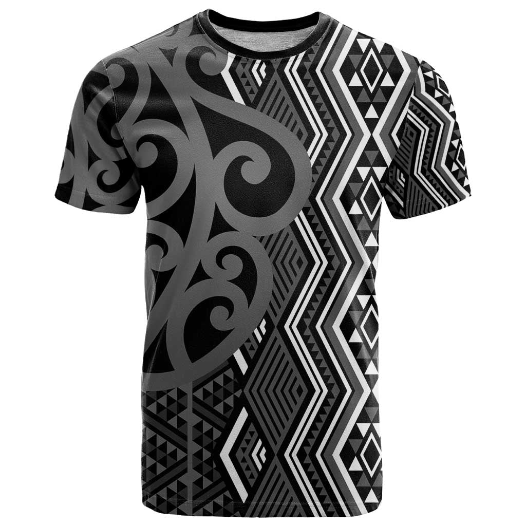 Maori Taniko Patterns T Shirt Black Patiki Motifs Mix Whakairo Ngaru LT7 Black - Polynesian Pride