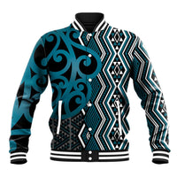 Maori Taniko Patterns Baseball Jacket Azure Patiki Motifs Mix Whakairo Ngaru