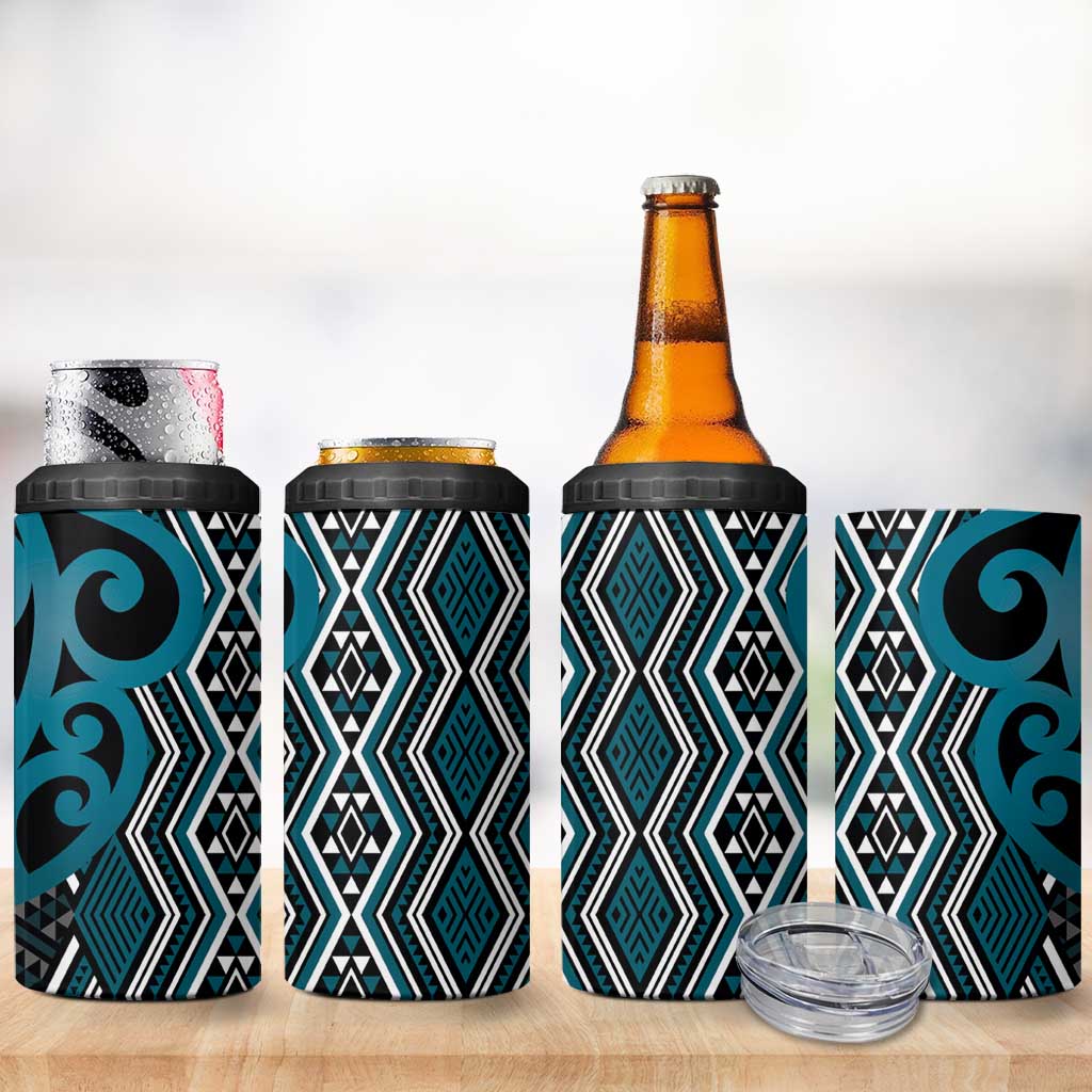 Maori Taniko Patterns 4 in 1 Can Cooler Tumbler Azure Patiki Motifs Mix Whakairo Ngaru LT7 - Polynesian Pride