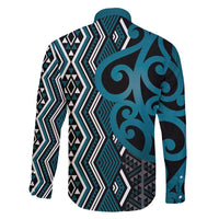 Maori Taniko Patterns Family Matching Off Shoulder Short Dress and Hawaiian Shirt Azure Patiki Motifs Mix Whakairo Ngaru LT7 - Polynesian Pride