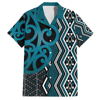 Maori Taniko Patterns Family Matching Short Sleeve Bodycon Dress and Hawaiian Shirt Azure Patiki Motifs Mix Whakairo Ngaru LT7 Dad's Shirt - Short Sleeve Azure - Polynesian Pride