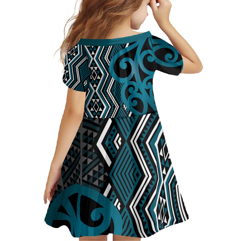 Maori Taniko Patterns Family Matching Summer Maxi Dress and Hawaiian Shirt Azure Patiki Motifs Mix Whakairo Ngaru LT7 - Polynesian Pride