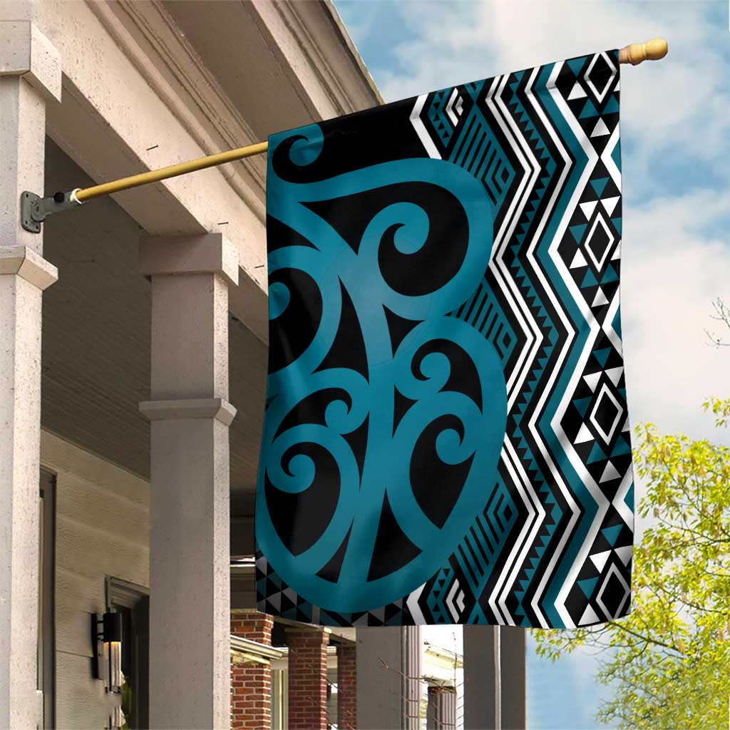 Maori Taniko Patterns Garden Flag Azure Patiki Motifs Mix Whakairo Ngaru LT7 House Flag Azure - Polynesian Pride