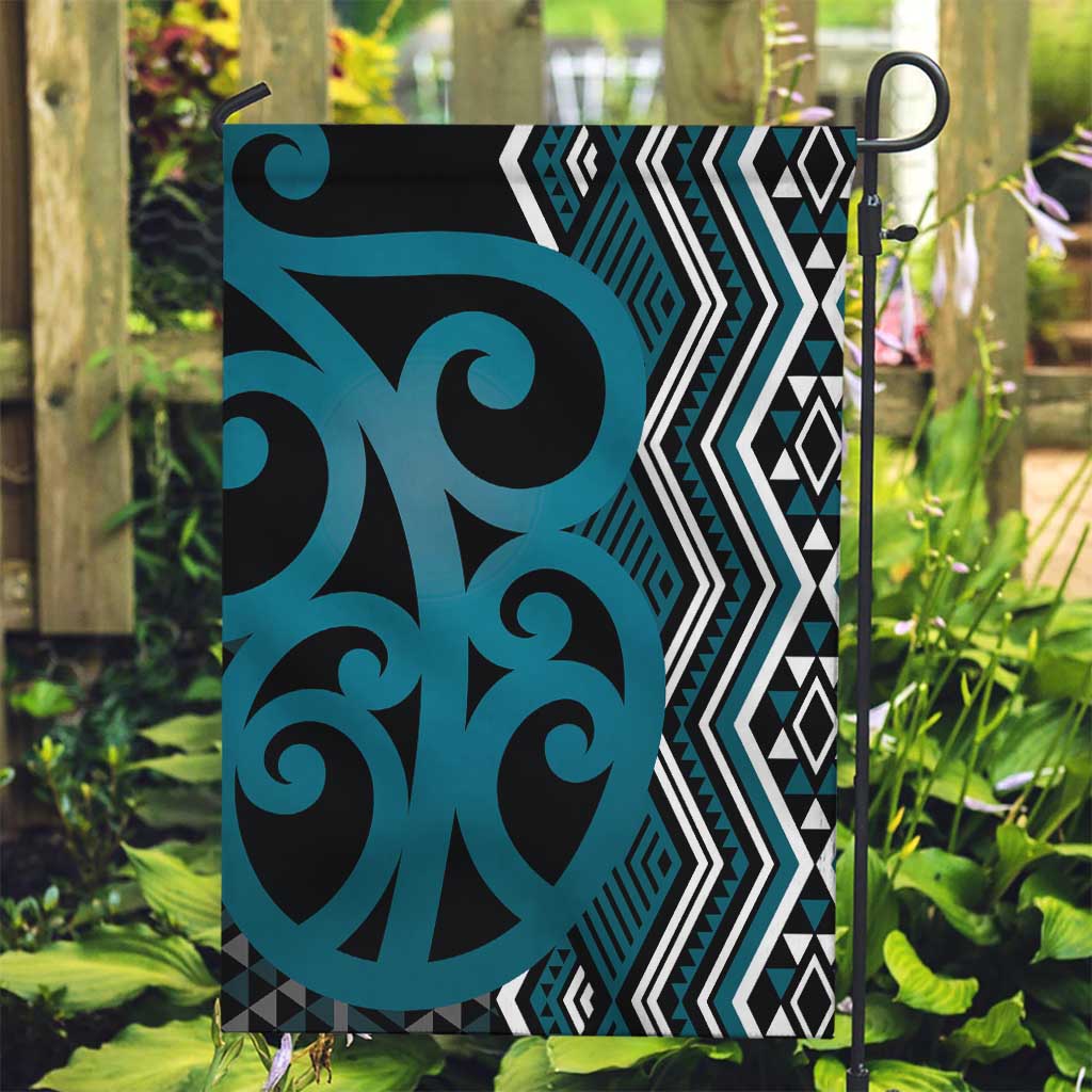 Maori Taniko Patterns Garden Flag Azure Patiki Motifs Mix Whakairo Ngaru LT7 Garden Flag Azure - Polynesian Pride