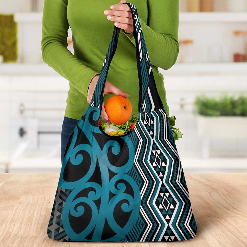 Maori Taniko Patterns Grocery Bag Azure Patiki Motifs Mix Whakairo Ngaru