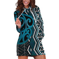 Maori Taniko Patterns Hoodie Dress Azure Patiki Motifs Mix Whakairo Ngaru LT7 Azure - Polynesian Pride