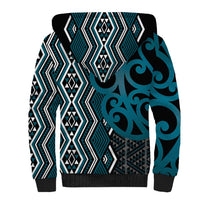 Maori Taniko Patterns Sherpa Hoodie Azure Patiki Motifs Mix Whakairo Ngaru LT7 - Polynesian Pride