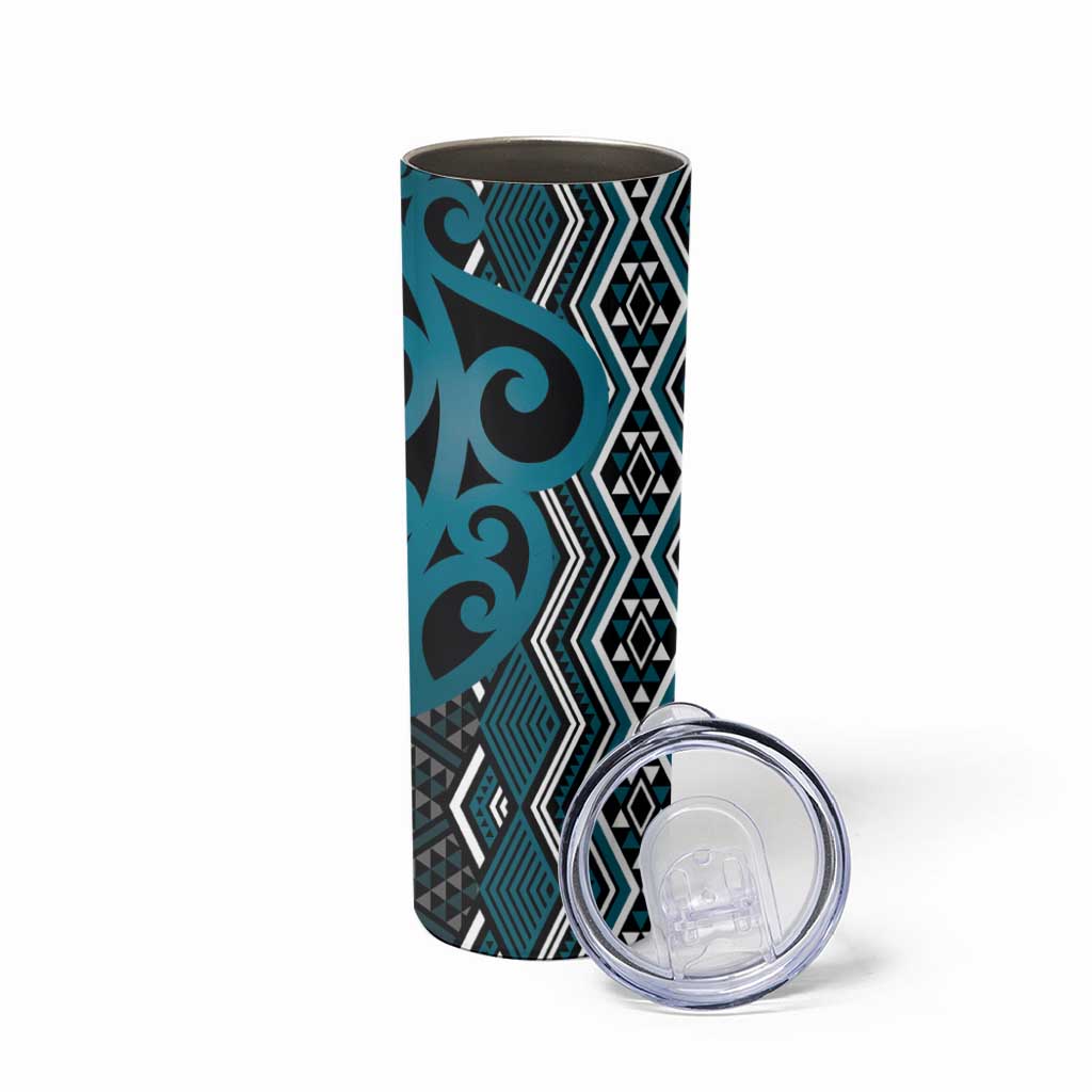 Maori Taniko Patterns Skinny Tumbler Azure Patiki Motifs Mix Whakairo Ngaru LT7 - Polynesian Pride