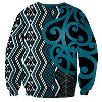 Maori Taniko Patterns Sweatshirt Azure Patiki Motifs Mix Whakairo Ngaru