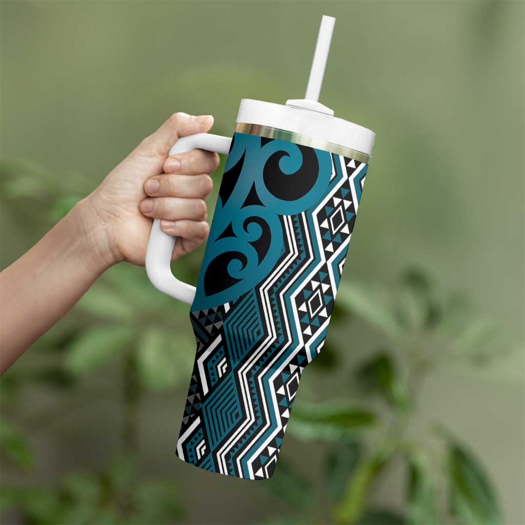Maori Taniko Patterns Tumbler With Handle Azure Patiki Motifs Mix Whakairo Ngaru