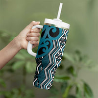 Maori Taniko Patterns Tumbler With Handle Azure Patiki Motifs Mix Whakairo Ngaru