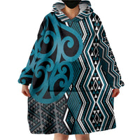 Maori Taniko Patterns Wearable Blanket Hoodie Azure Patiki Motifs Mix Whakairo Ngaru LT7 - Polynesian Pride