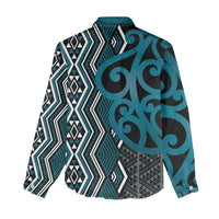 Maori Taniko Patterns Women Casual Shirt Azure Patiki Motifs Mix Whakairo Ngaru LT7 - Polynesian Pride