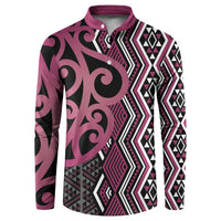 Maori Taniko Patterns Button Sweatshirt Pink Patiki Motifs Mix Whakairo Ngaru LT7 Pink - Polynesian Pride