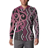 Maori Taniko Patterns Button Sweatshirt Pink Patiki Motifs Mix Whakairo Ngaru LT7 - Polynesian Pride