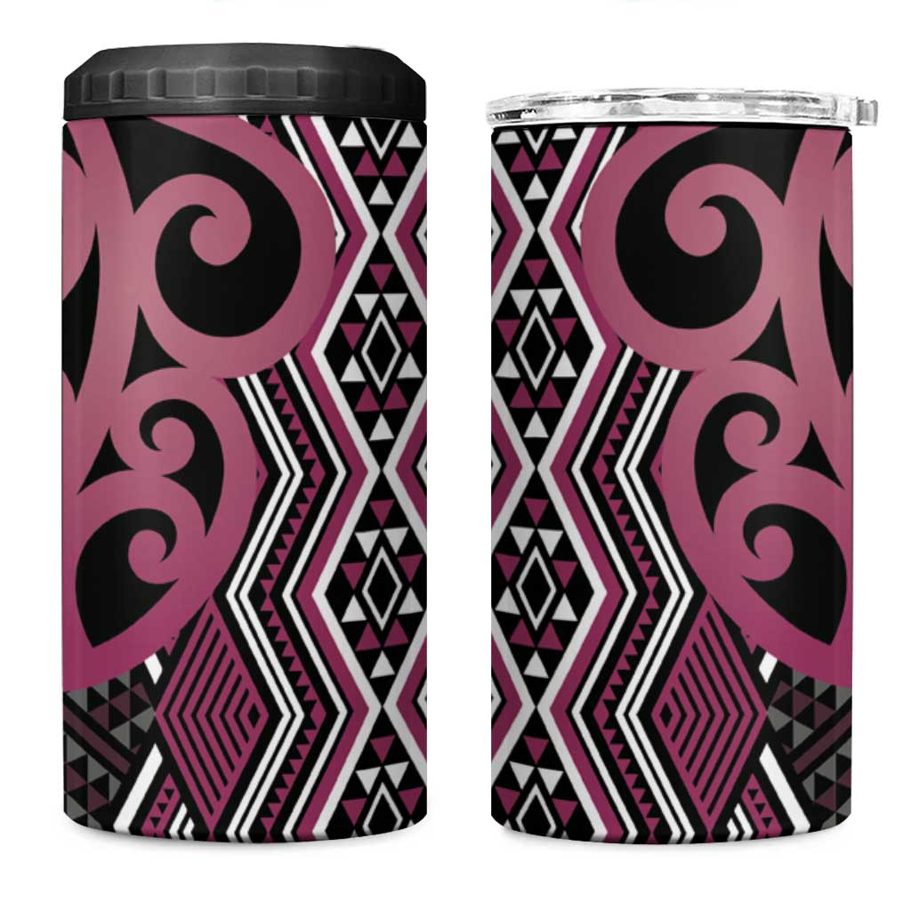 Maori Taniko Patterns 4 in 1 Can Cooler Tumbler Pink Patiki Motifs Mix Whakairo Ngaru LT7 One Size: 16 oz Pink - Polynesian Pride